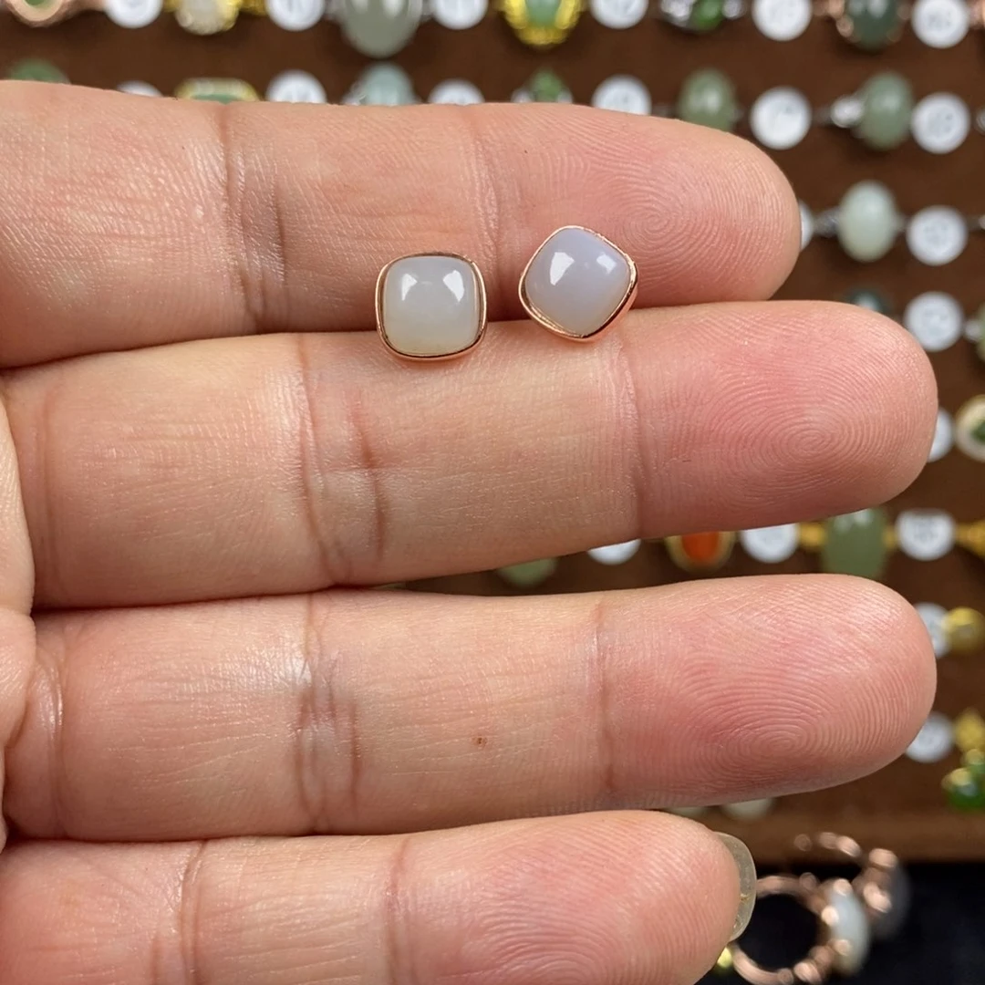 和田玉（青白玉）戒指银S925镀金镶嵌