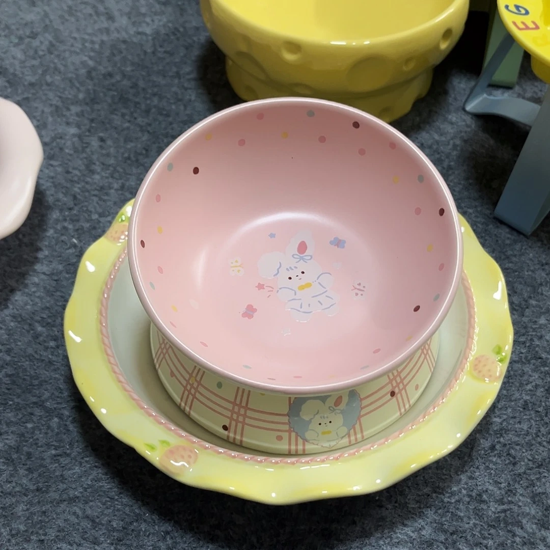 陶瓷钢琴兔蝴蝶结微瑕盘