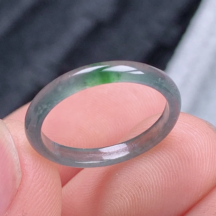 天然翡翠A货老坑冰种乌鸡飘绿翡翠戒指指环12号圈口内径16.2mm&45