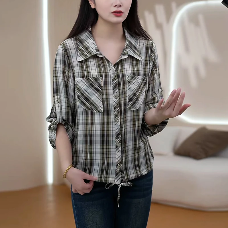 小个子条纹撞色短袖衬衫女2025年春秋季新款单排扣polo领开衫上衣