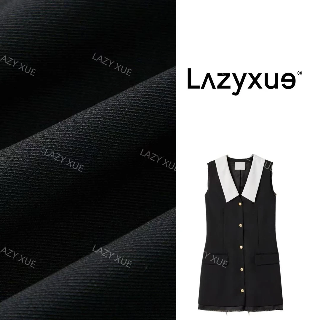 LAZYXUE薛懒懒“M1U”早春字母贴布撞色翻领无袖连衣裙    68098-1