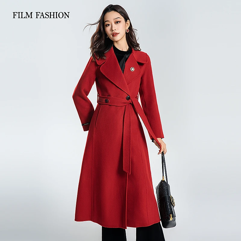 一电影一时装冬季新款双面呢外套100%羊毛女士大翻领  FFEG146653
