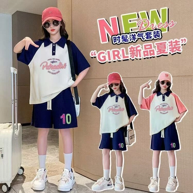 女童套装新款洋气夏装休闲中大童夏季短裤两件套儿童女孩运动套装