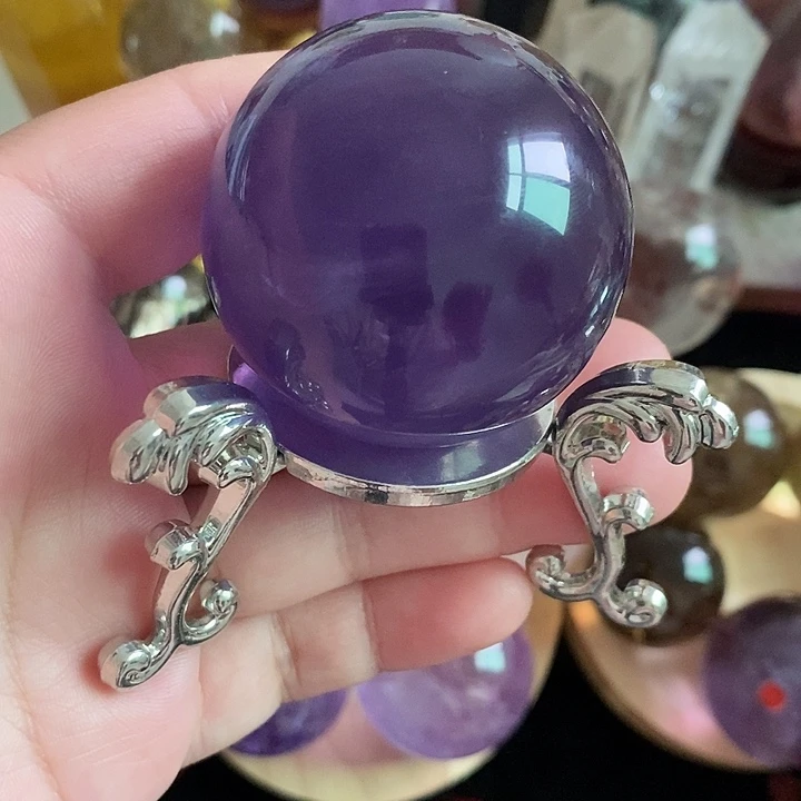 石材4.6直径纯天然紫萤石球！