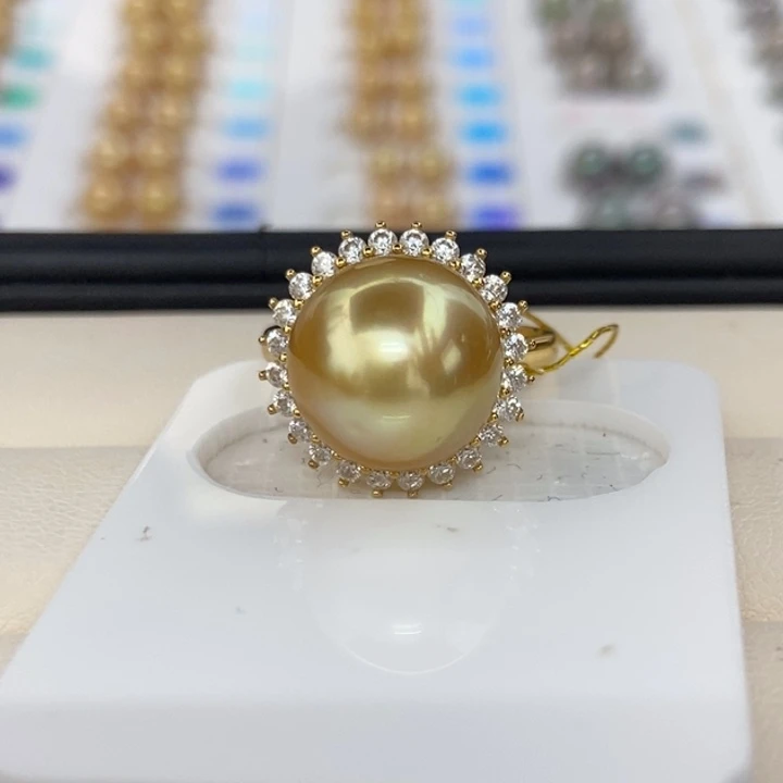 银S925镶嵌戒圈海水珍珠金珠12-13