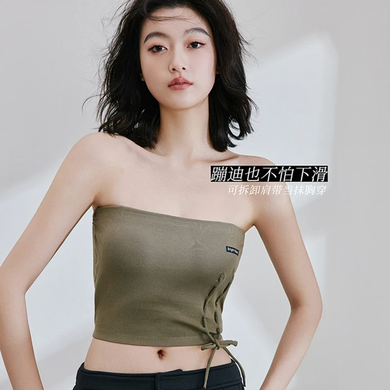 无痕吊带内搭抽绳带可拆卸肩带裹胸内衣女无钢圈手掌杯背心式文胸