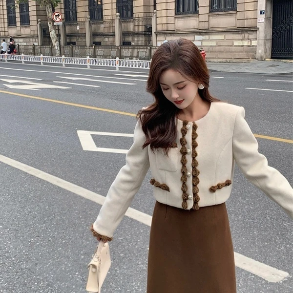 安淇儿●落日晚风JJQ3TZ258C小香风毛绒外套+半裙