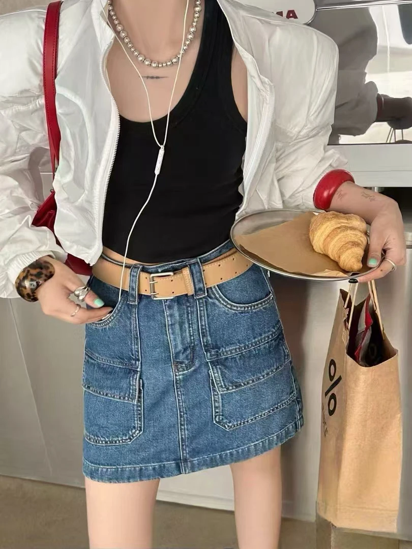 小众设计感~美式复古辣妹款牛仔半身裙H6812带内衬