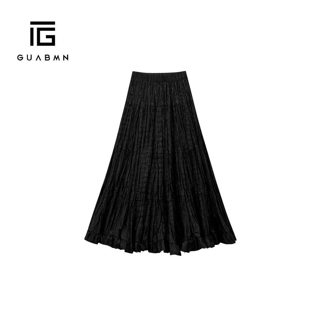 GUABMN2025秋季新品褶皱肌理感半身裙荷叶边大摆蛋糕裙百褶裙5757