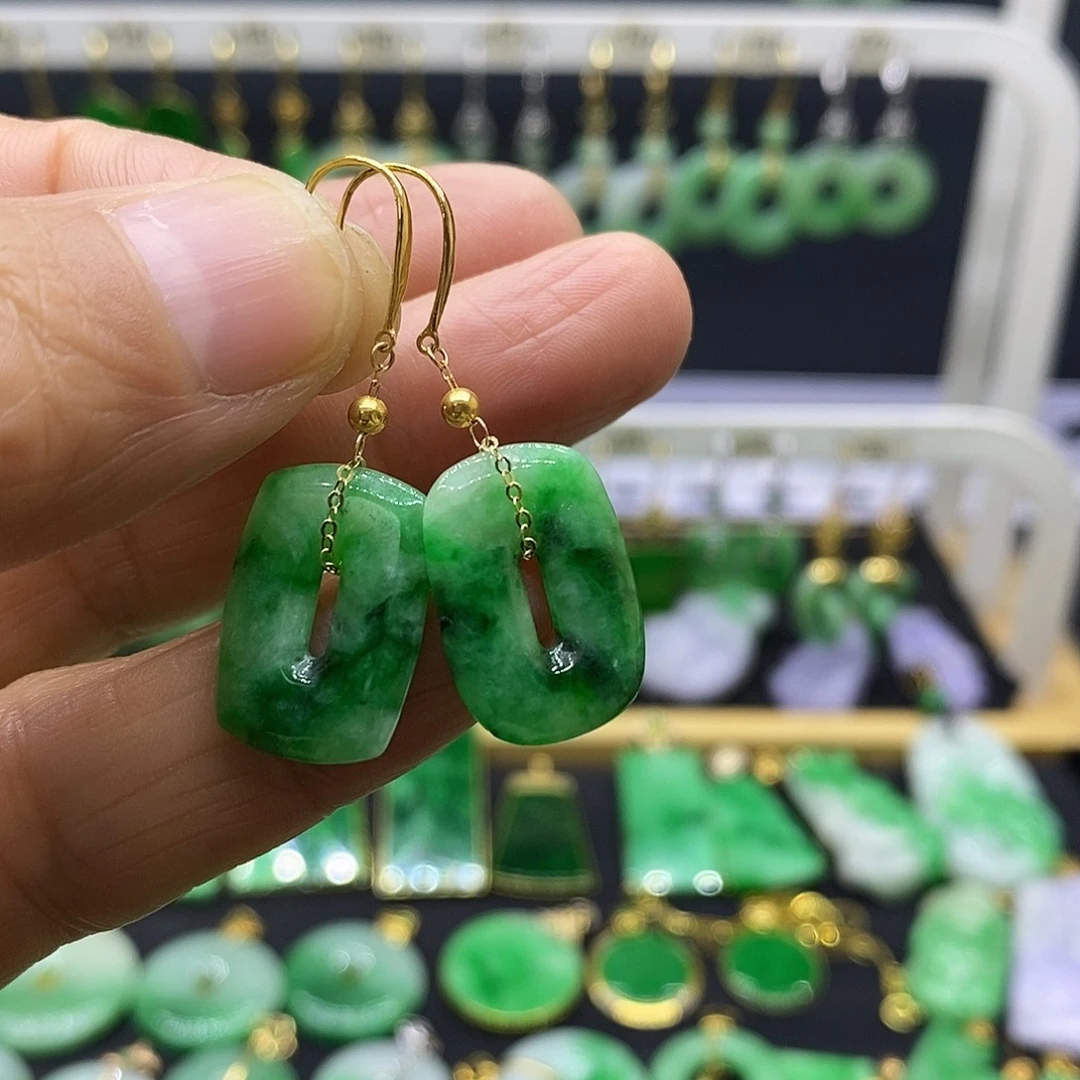 翡翠18K金镶嵌耳饰耳坠