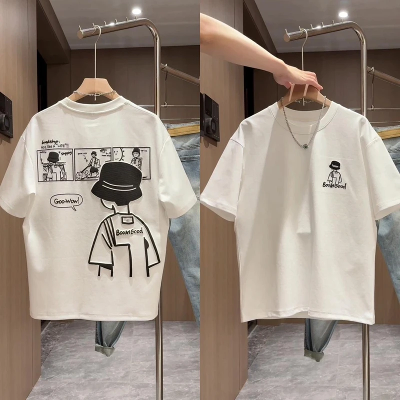 重磅纯棉短袖t恤男高端潮牌男装夏季潮流T恤休闲圆领上衣新款半袖