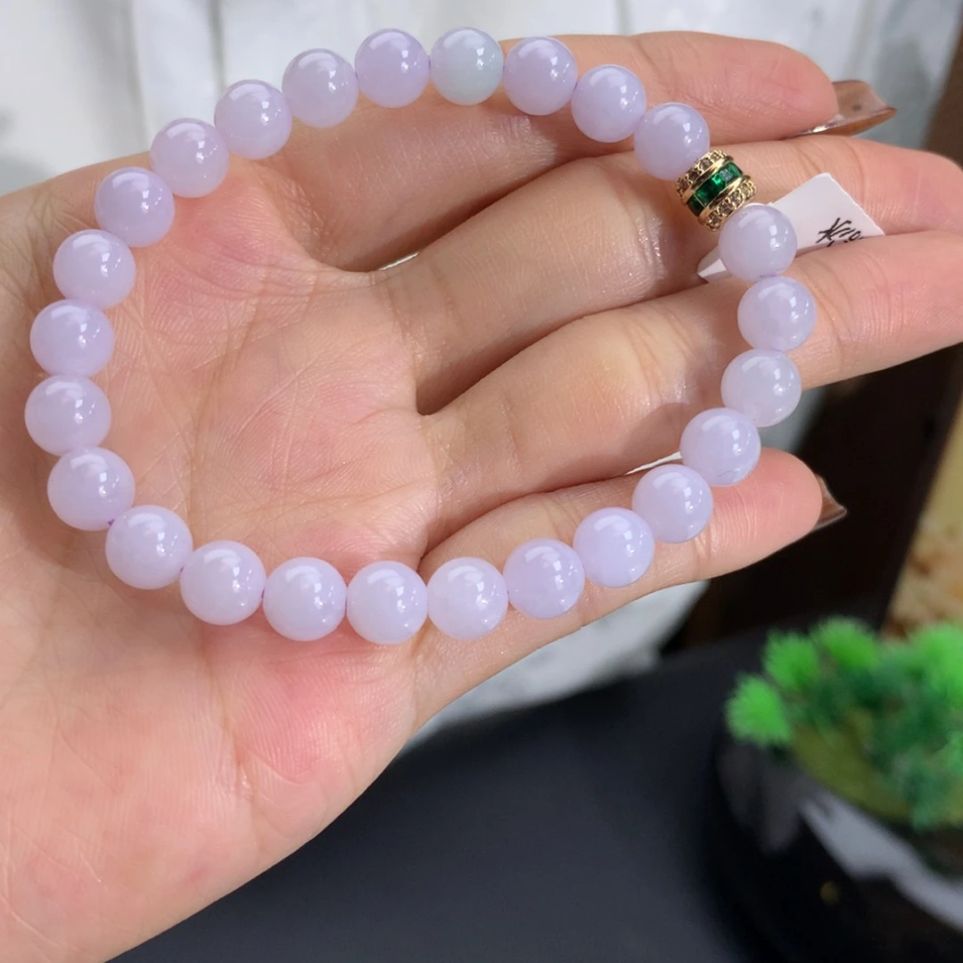 未镶嵌手串翡翠卡6.9细润淡淡粉紫手串