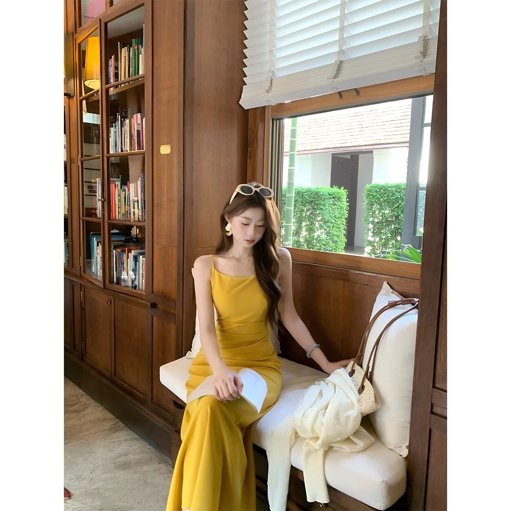 M185新中式国风法式复古吊带连衣裙女夏气质长裙