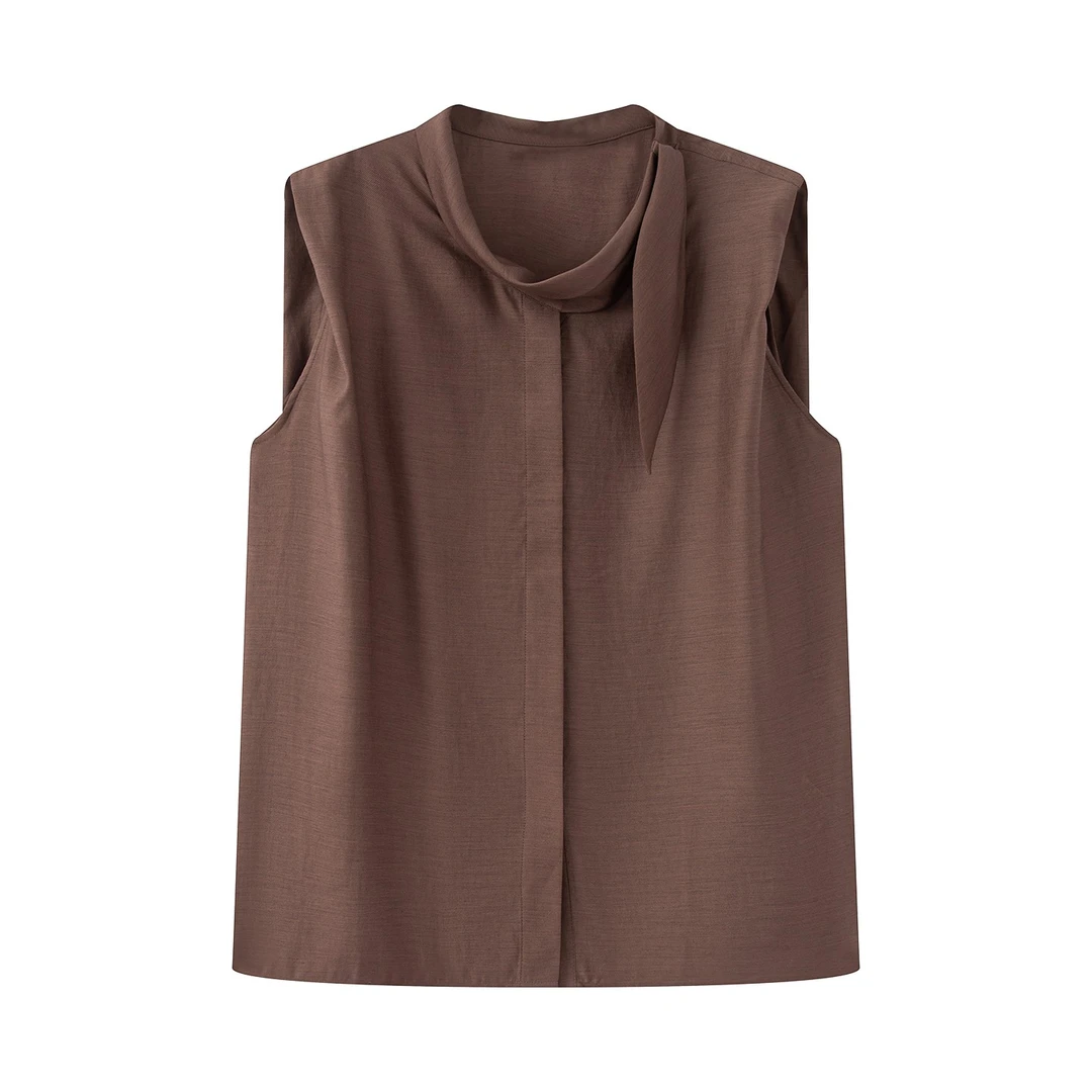 艾诺家专柜同款2025年夏季新品时尚百搭简约无袖衬衫女上衣3016