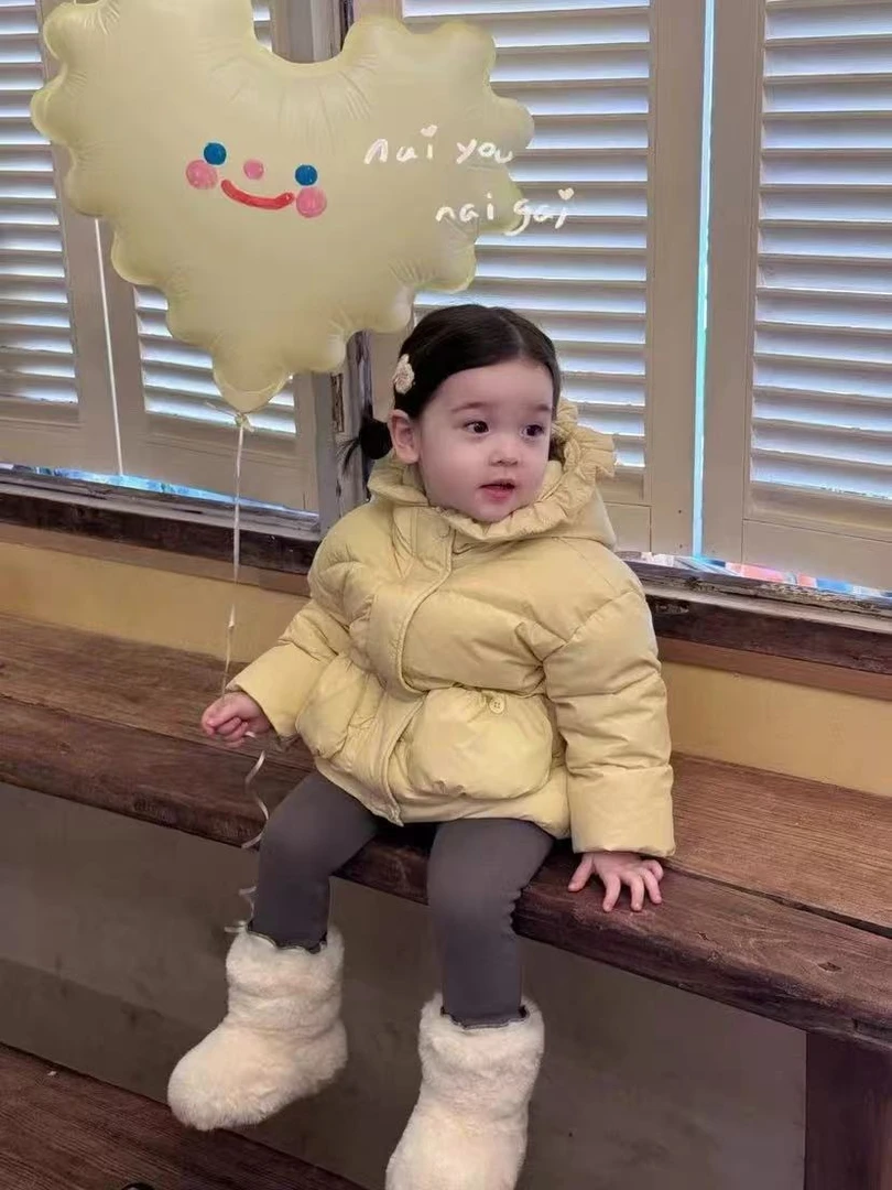 黄色精灵!女童云杉冬季女童加绒外套厚款韩系小宝宝夹云杉服