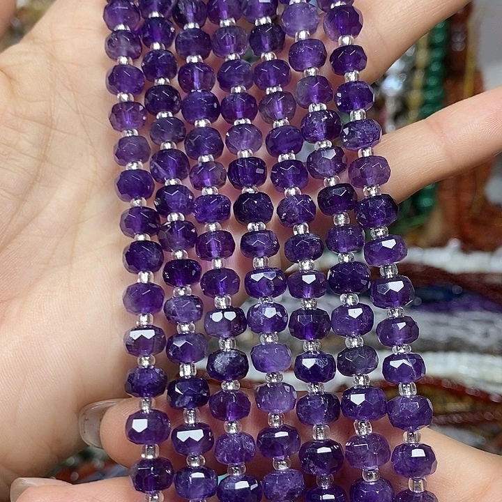 玛瑙/玉髓未镶嵌珠宝半成品天然紫水晶切面车轮卡7.5mm短条