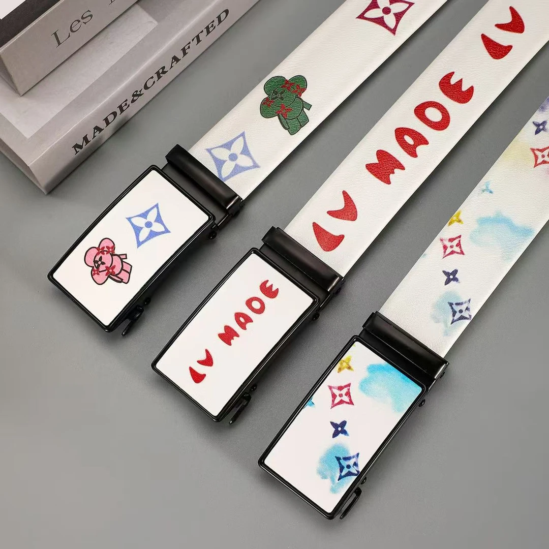 时尚字母男士腰带涂鸦商务牛仔裤休闲百搭潮流全卡槽带自动扣皮带