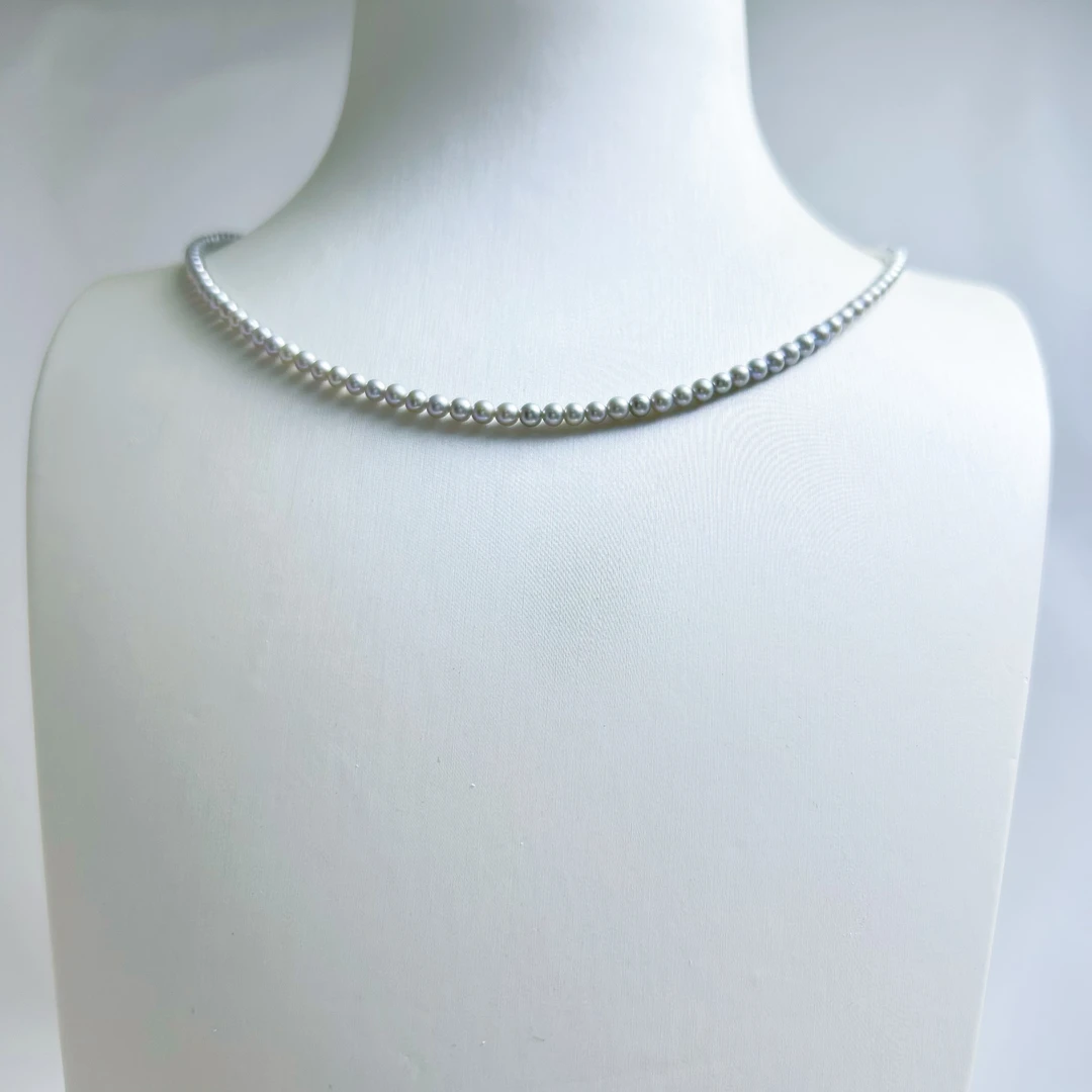 链子925银 稀有色蓝血铂金灰极光小米珠项链 极光油亮 3-4mm