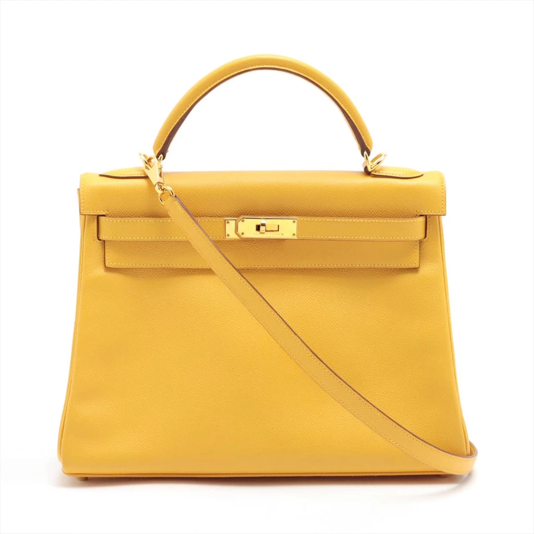 99新 Hermes/爱马仕 【老于】kelly28太阳黄金扣E皮V单肩包