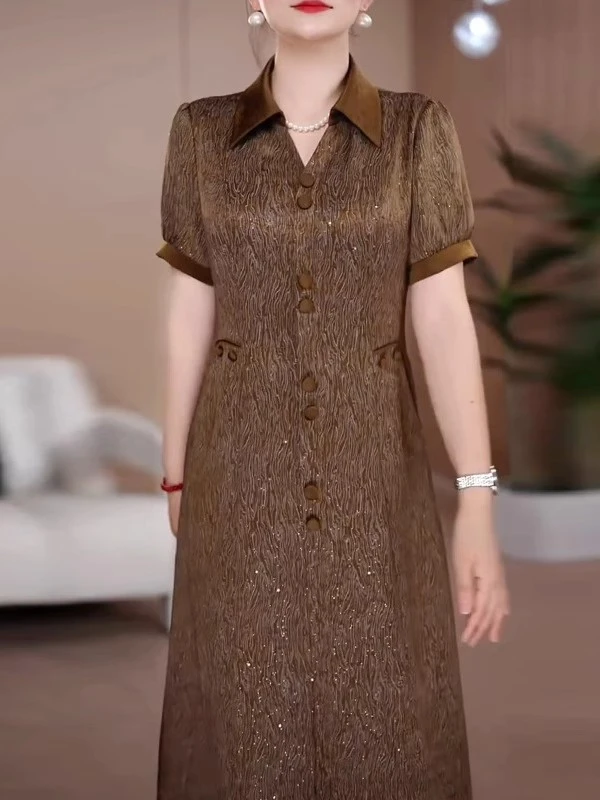 M1003 夏季新款高档洋气新中式收腰显瘦气质妈妈连衣裙女时尚