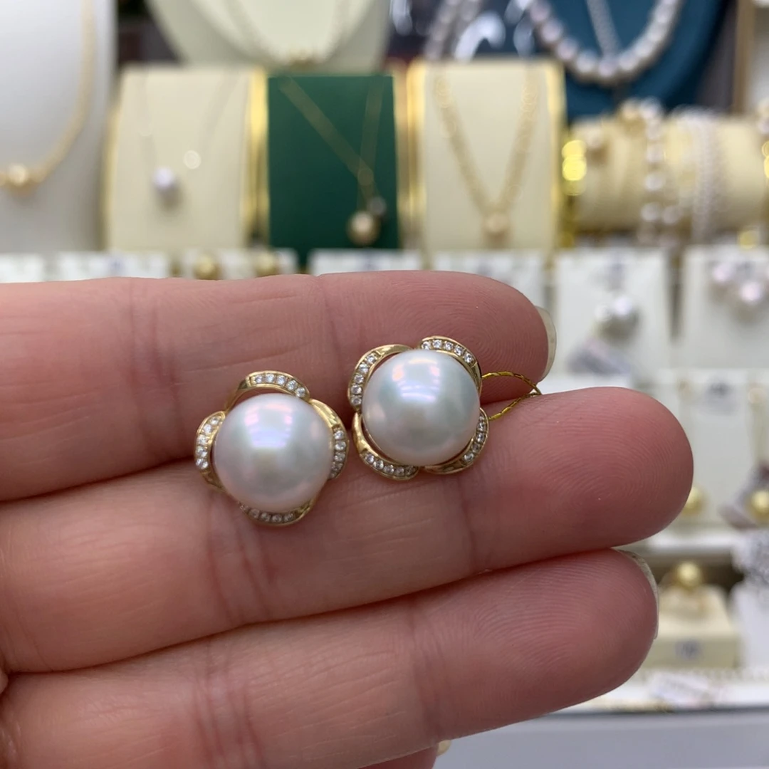 淡水珍珠耳饰14K金镶嵌