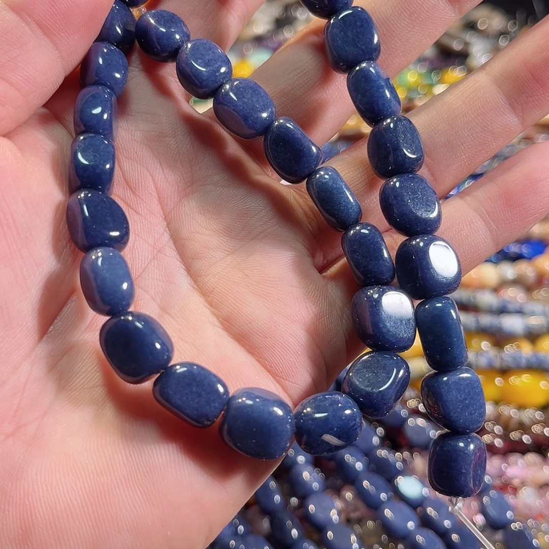 玛瑙/玉髓合金珠宝半成品蓝玉一条9x12mm