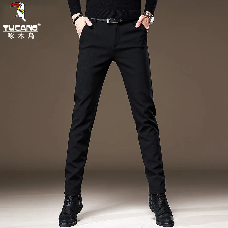 啄木鸟春季新款韩版西裤男垂感商务修身裤子弹力黑色百搭休闲裤男