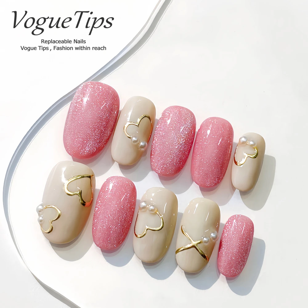 VogueTips樱宝贝纯日式手工穿戴甲短圆新款手绘高级感显白ZB271