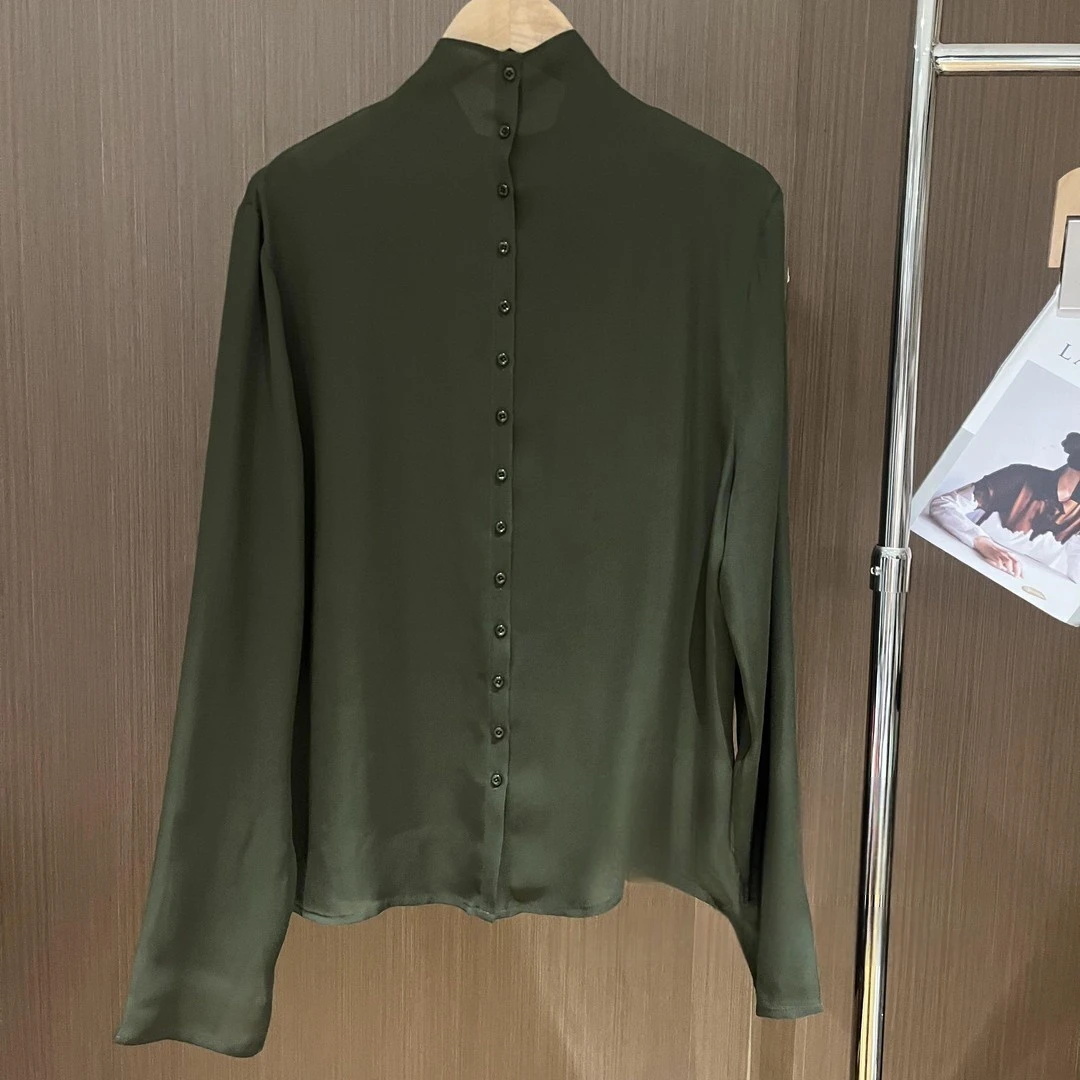 2026春季新款时尚宽松显瘦立领长袖衬衫女气质设计感纯色衬衣小衫