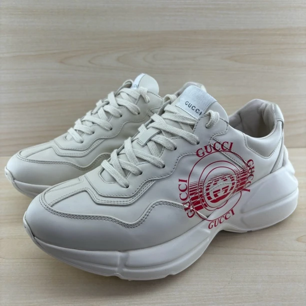 95新 GUCCI/古驰 客户寄售/Rhyton 象牙白唱片图案老爹鞋男款