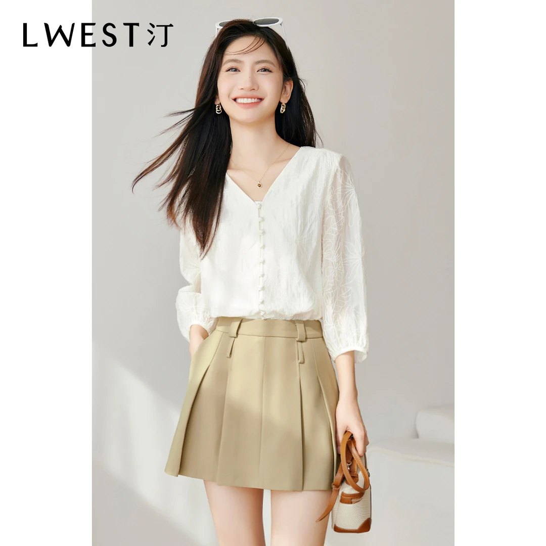 【达人专属】朗文斯汀时尚灯笼袖设计感蕾丝衬衫DTYX4103A08024