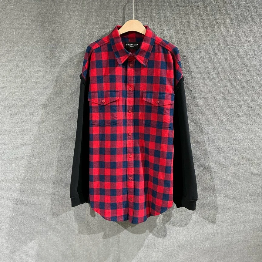 99新 Balenciaga/巴黎世家 （pm）格纹拼接衬衫外套 xs码/5835