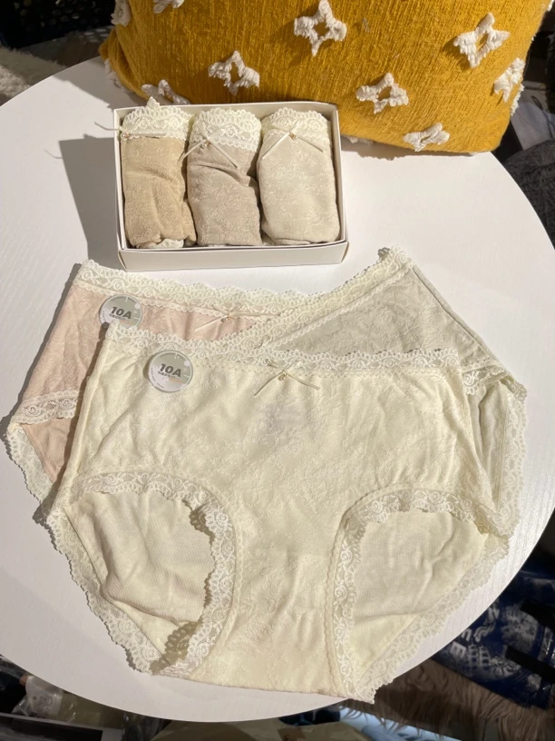 3条装 初秋之夜 女士中腰蕾丝边棉质透气舒适内裤秋季新款
