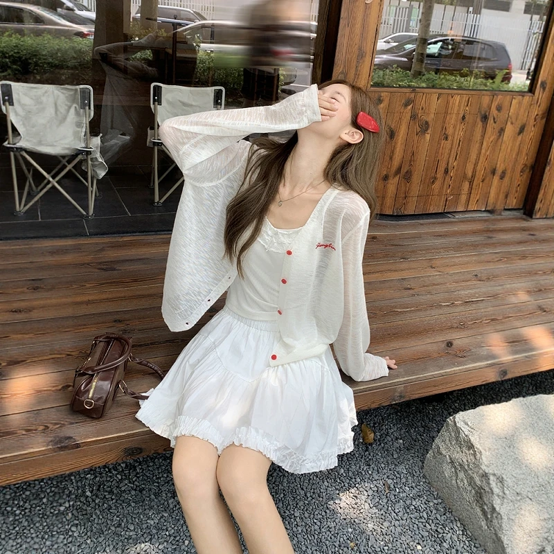 白色薄款微透字母刺绣针织罩衫女新款小众设计感绝美百搭凉感上衣