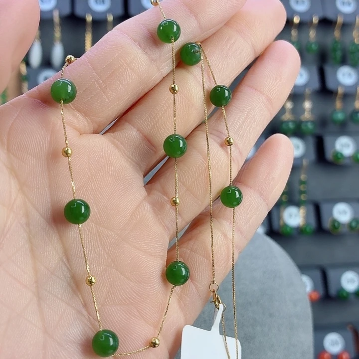 和田玉18K金镶嵌项链