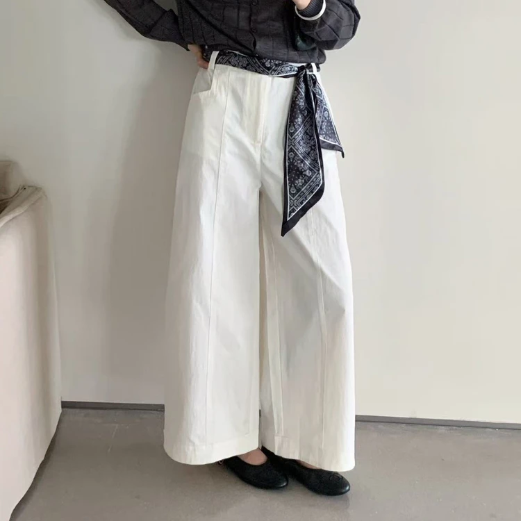 top.yuelan约澜83022休闲裤女2025秋季款半松紧腰窄版阔腿直筒裤
