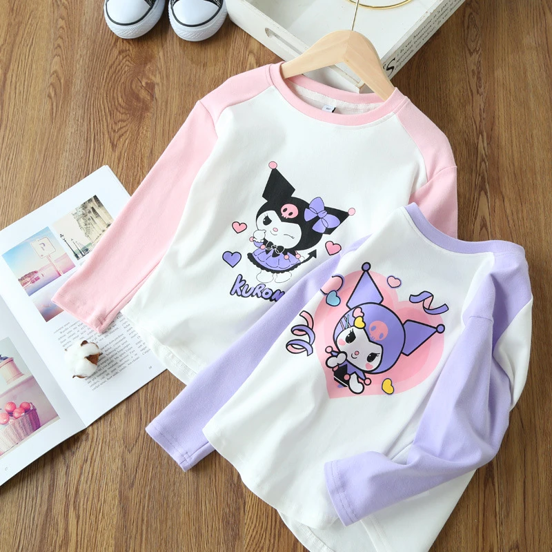 B类女童长袖t恤春秋装2025新款女孩儿童打底衫棉宝宝洋气卡通上衣