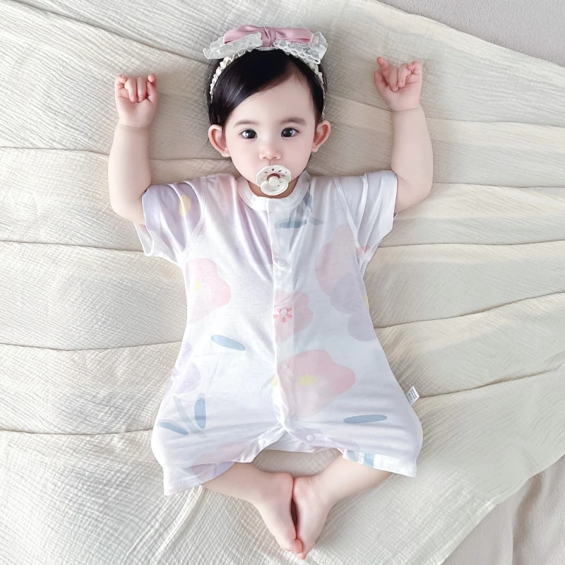 初生婴儿纯棉无骨短袖衣服连体衣男女宝宝可爱卡通透气睡衣爬爬服
