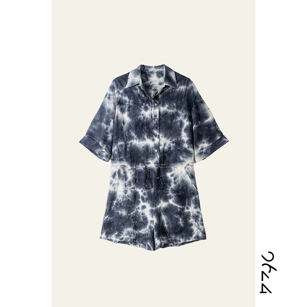 【误读】100桑蚕丝双宫手工织老料手工扎染女装连体裤LT1543-3