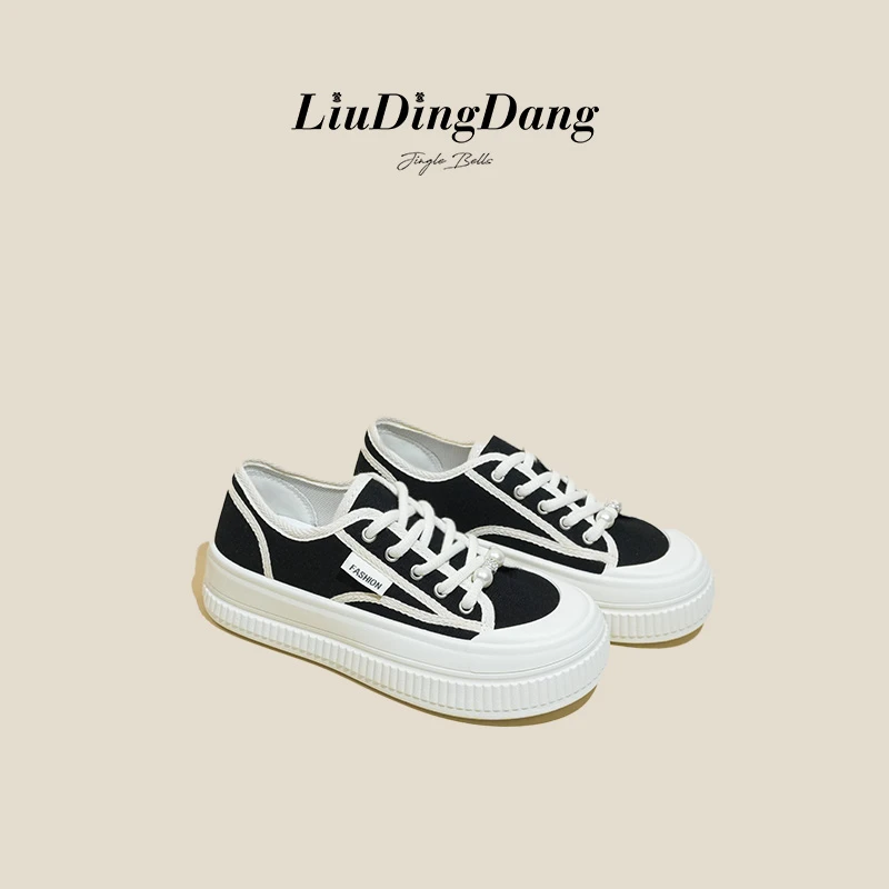 【刘叮咚女鞋】91611欧若风新款平底帆布鞋板鞋休闲厚底运动饼干鞋