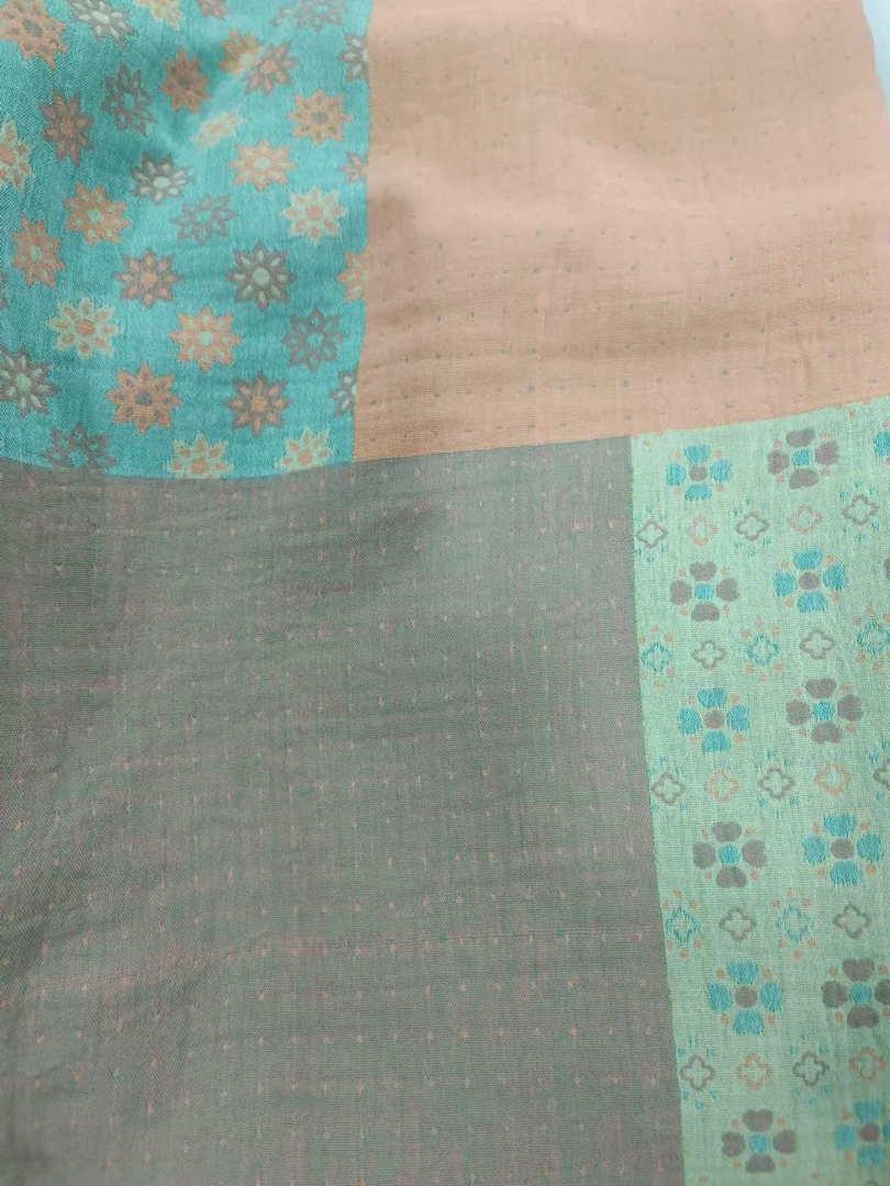 (文艺绿棕)全棉色织提花双层纱 幅宽2.5米 双面可用