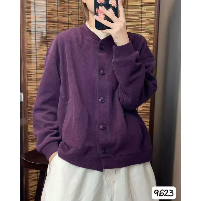 棒球领长袖外套百搭开衫纯色复古