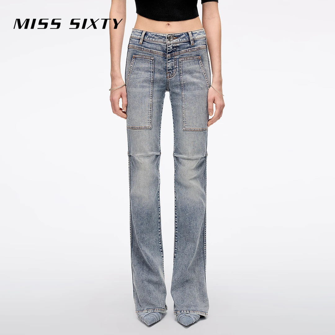 【进口牛仔面料】Miss Sixty2025夏季新款牛仔裤女微喇叭裤显瘦