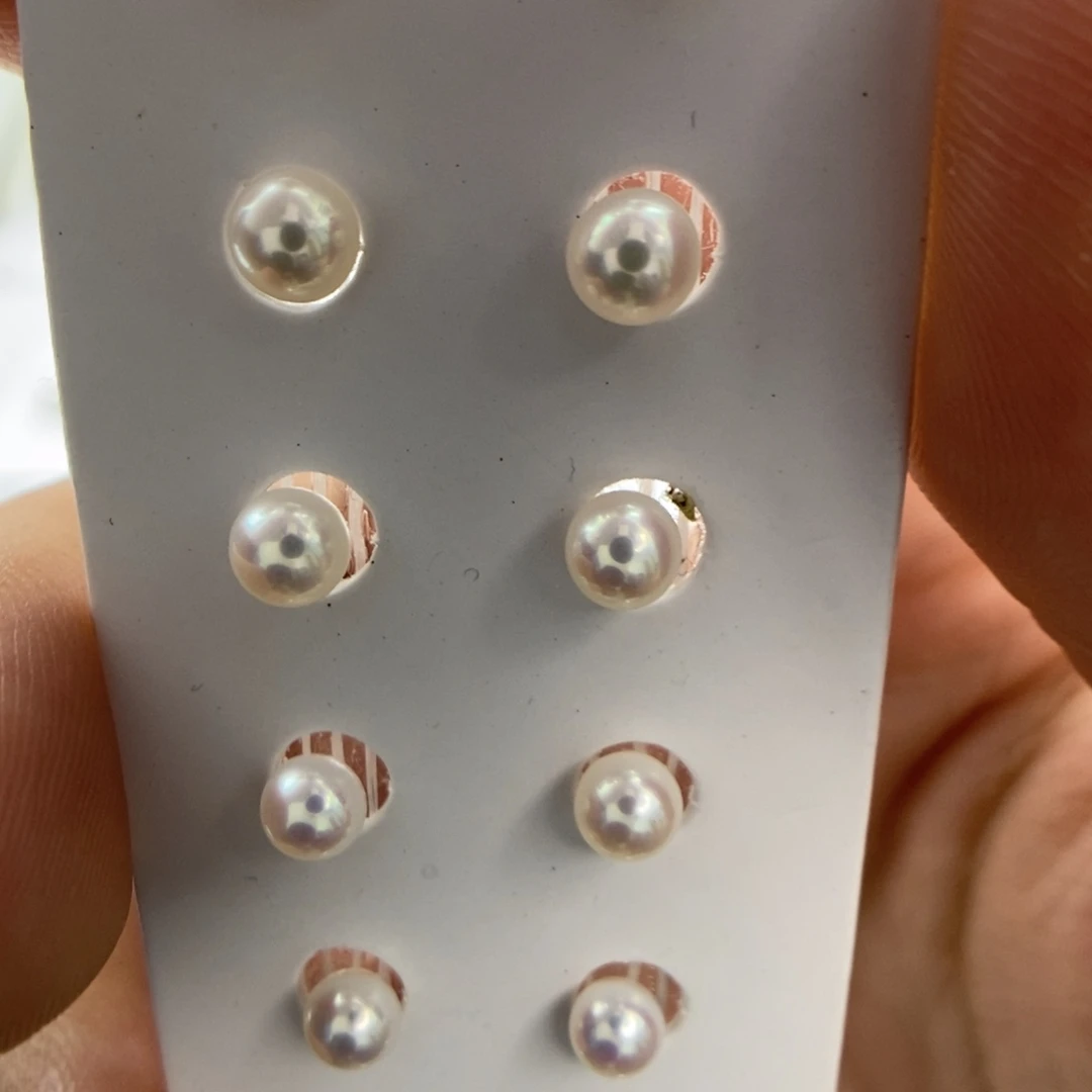 耳钉淡水珍珠银S925镶嵌4-5极光