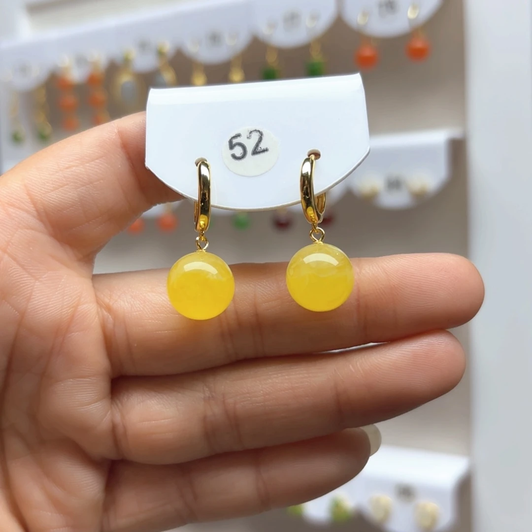 蜜蜡耳饰银S925镶嵌蜜蜡