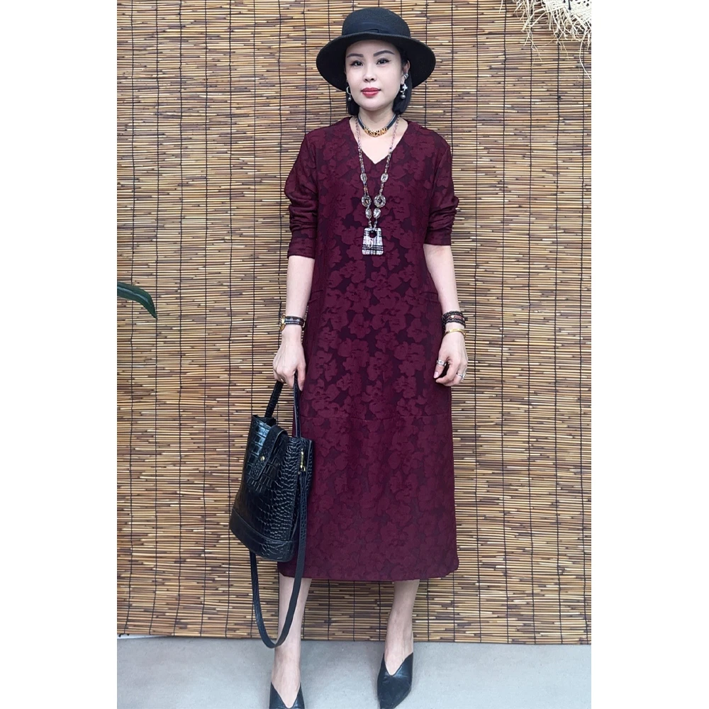爆款时尚气质长袖裙子宽松遮肉显瘦女士休闲民族风大码连衣裙685