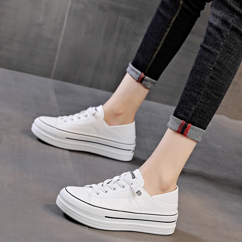 板鞋休闲鞋女2024年春季新款厚底牛皮小白鞋系带百搭经典9A012
