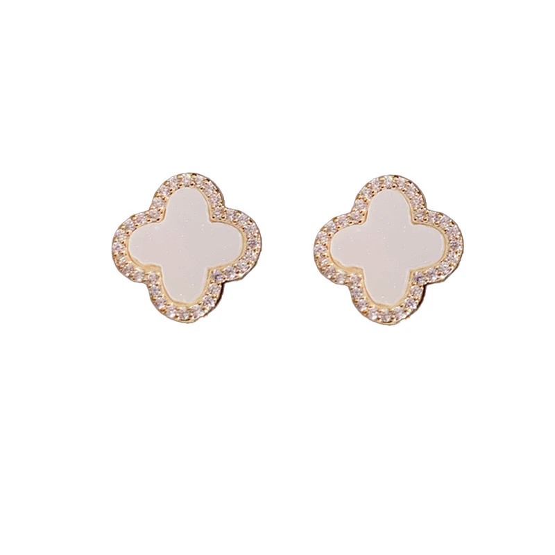 铜合金真丝耳饰 贝壳金色四叶草耳钉