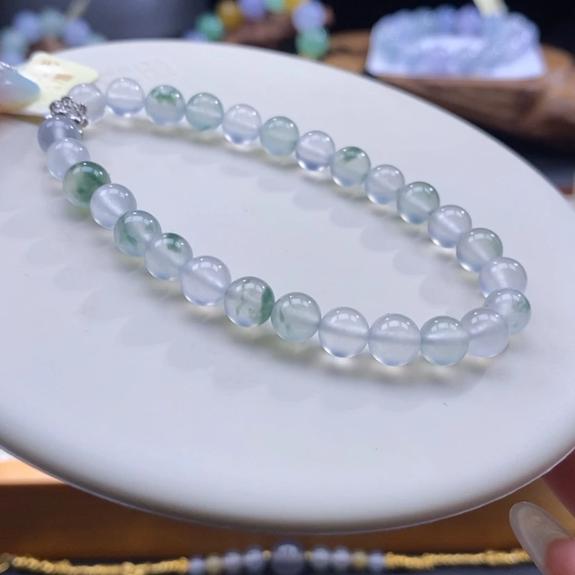 【闪购商品】翡翠未镶嵌颈饰翡翠高冰飘花手串卡6+