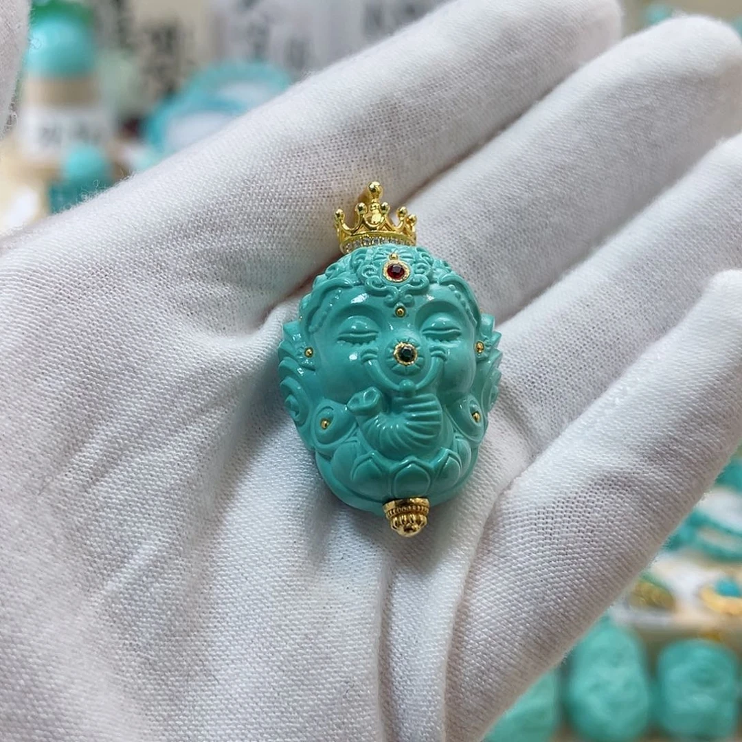 绿松石珠宝奇石18K金镶嵌